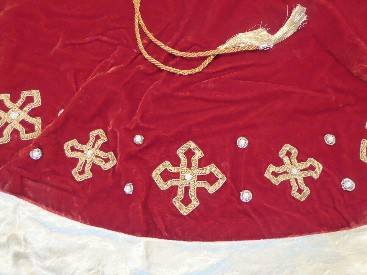 SUDHA PENNATHUR LARRED VELVET GOLD &amp; WHITE BEADED TRIM TREE SKIRT, PRE-OWNED