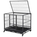 43-inch Heavy Duty Metal Dog CaCrate Collapsible Pet Kennel w/Double Doors &amp; Locks/Lockable Wheels/Double Tray Indoor Outdoor Black