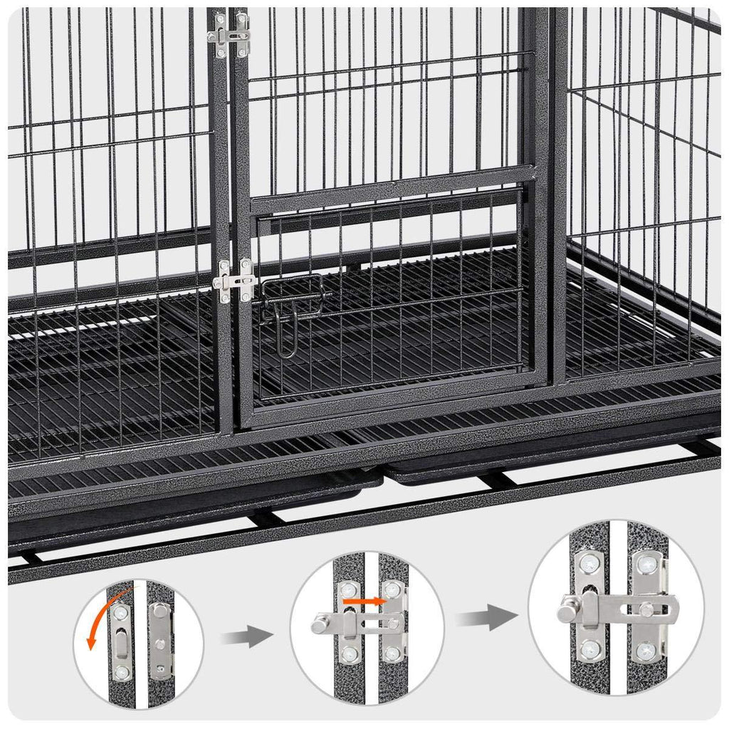 43-inch Heavy Duty Metal Dog CaCrate Collapsible Pet Kennel w/Double Doors &amp; Locks/Lockable Wheels/Double Tray Indoor Outdoor Black