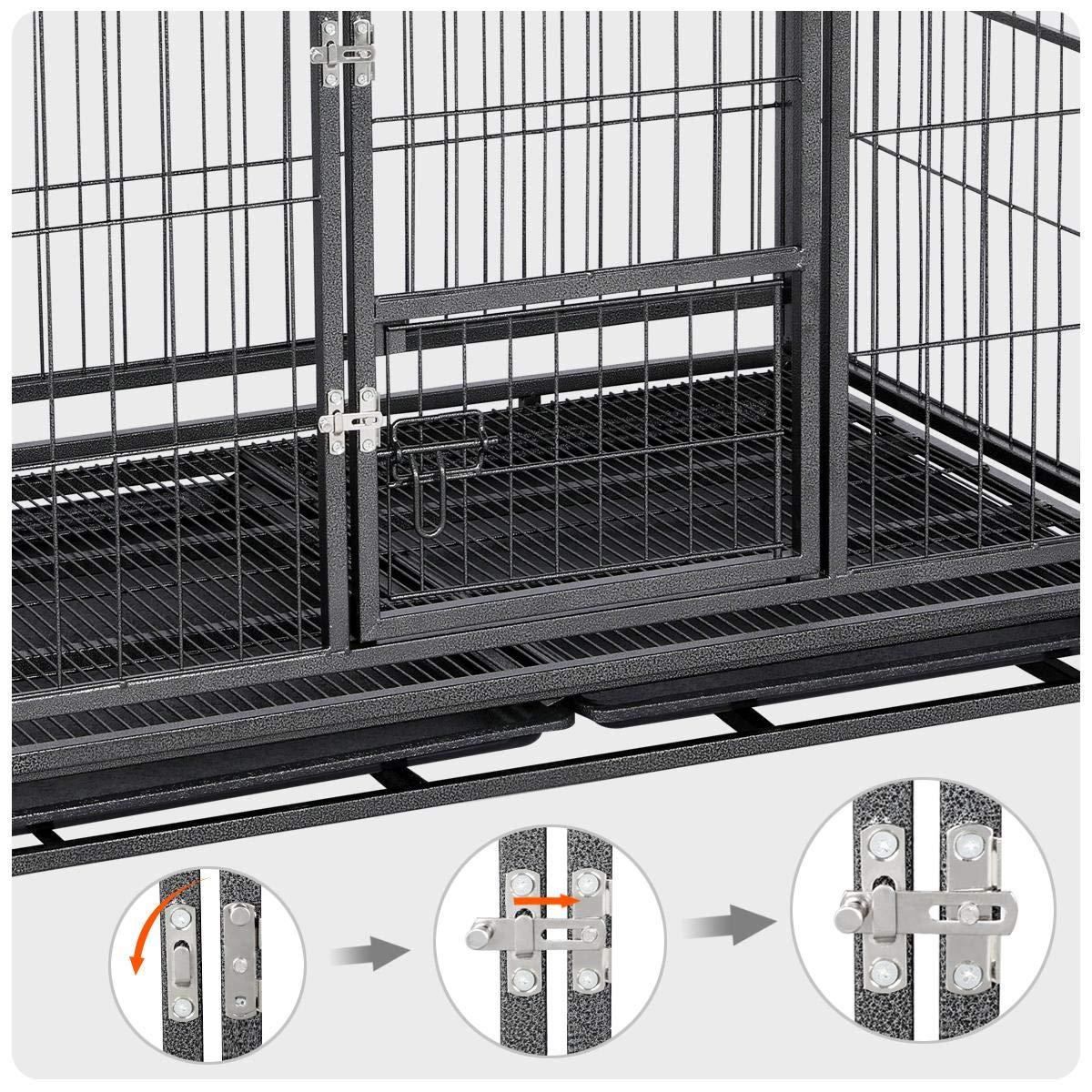 43-inch Heavy Duty Metal Dog CaCrate Collapsible Pet Kennel w/Double Doors &amp; Locks/Lockable Wheels/Double Tray Indoor Outdoor Black