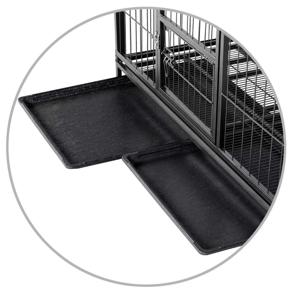 43-inch Heavy Duty Metal Dog CaCrate Collapsible Pet Kennel w/Double Doors &amp; Locks/Lockable Wheels/Double Tray Indoor Outdoor Black