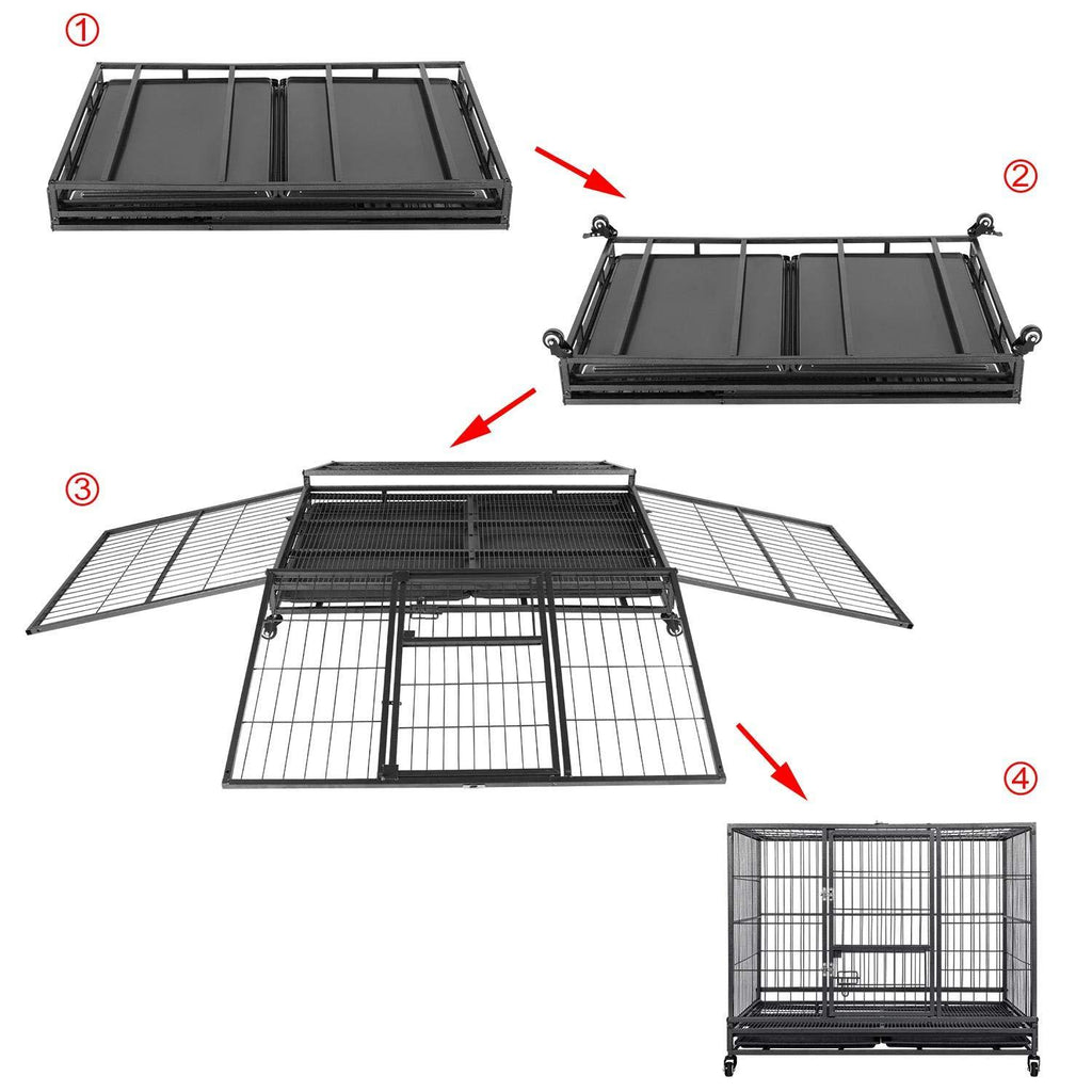 Topeart 43-inch Heavy Duty Dog CaStrong Metal Kennel and Crate Double Door Easy to Assemble Pet Caw/Tray/Wheels/Double Tray Black