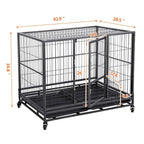 43-inch Heavy Duty Metal Dog CaCrate Collapsible Pet Kennel w/Double Doors &amp; Locks/Lockable Wheels/Double Tray Indoor Outdoor Black