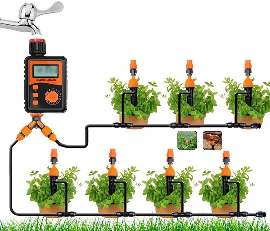 BBGS Drip Irrigation Kits with Timer, Blank Watering System DIY Automatic Irrigation Set for Patio Lawn Garden Greenhouse Flower Bed