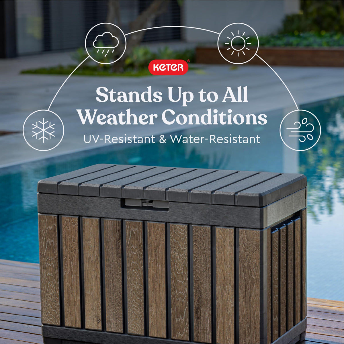 Signature Ever50 Gallon Resin Deck Box-Organization and Storafor Patio Cushions, Throw Pillows and Garden Tools, Walnut