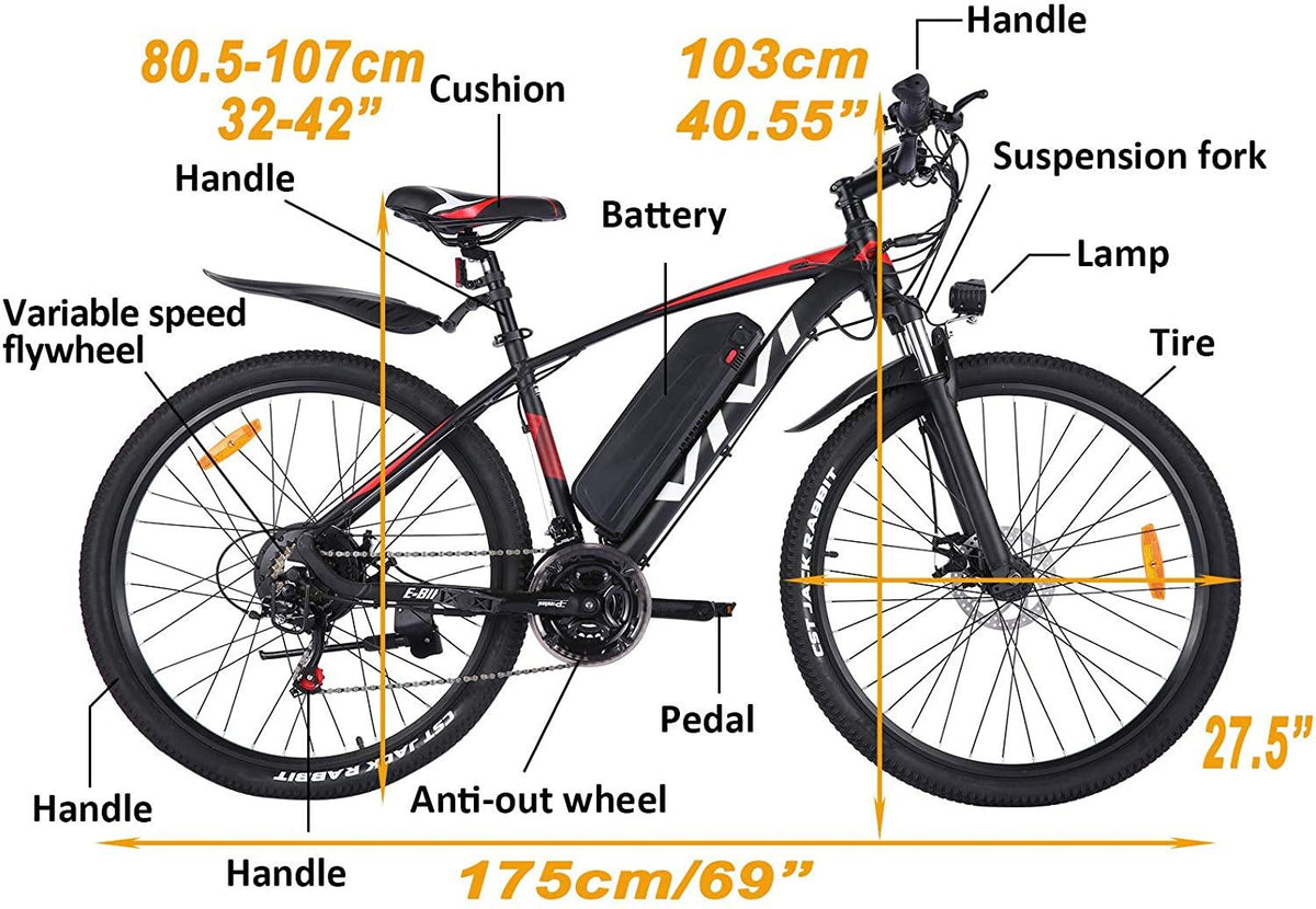 VIVI 26/27.5 Inches Electric Bike 350W Mountain Bike Electric Bicycle Ebike with 36V/10.4Ah Removable Battery E-Bike 25MPH 21 Speed Gears Electric Bike for Adults Commuter Bike