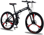 24 Inch Folding Mountain Bike with 21 Speed, High Carbon Steel Frame Mens Mountain Bikes with Full Suspension &amp; Double Disc Brake, Adult Mountain Bike Non-Slip MTB Bicycles for Women &amp; Men