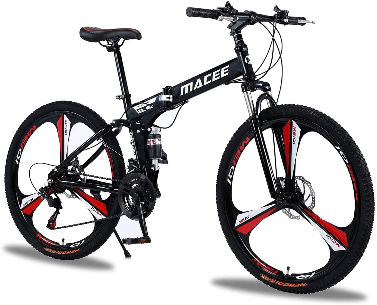 24 Inch Folding Mountain Bike with 21 Speed, High Carbon Steel Frame Mens Mountain Bikes with Full Suspension &amp; Double Disc Brake, Adult Mountain Bike Non-Slip MTB Bicycles for Women &amp; Men