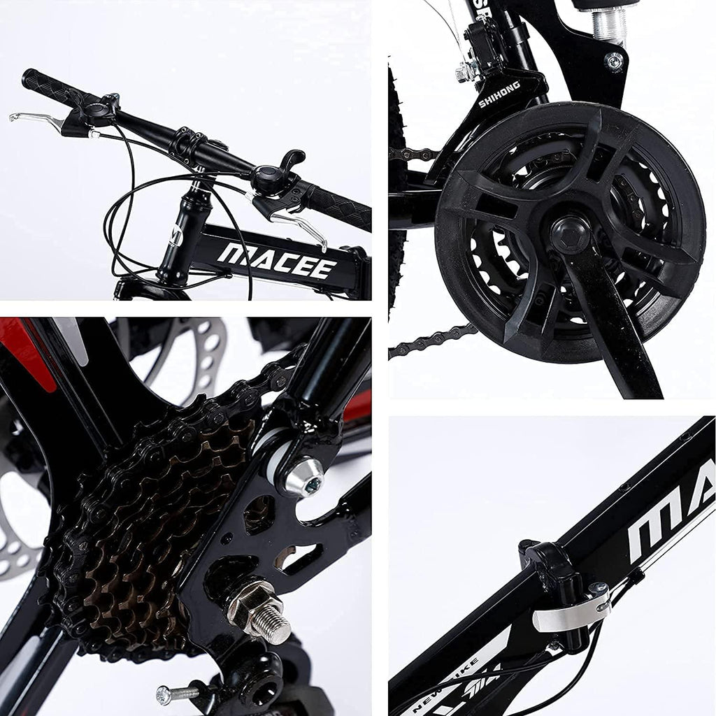 24 Inch Folding Mountain Bike with 21 Speed, High Carbon Steel Frame Mens Mountain Bikes with Full Suspension &amp; Double Disc Brake, Adult Mountain Bike Non-Slip MTB Bicycles for Women &amp; Men