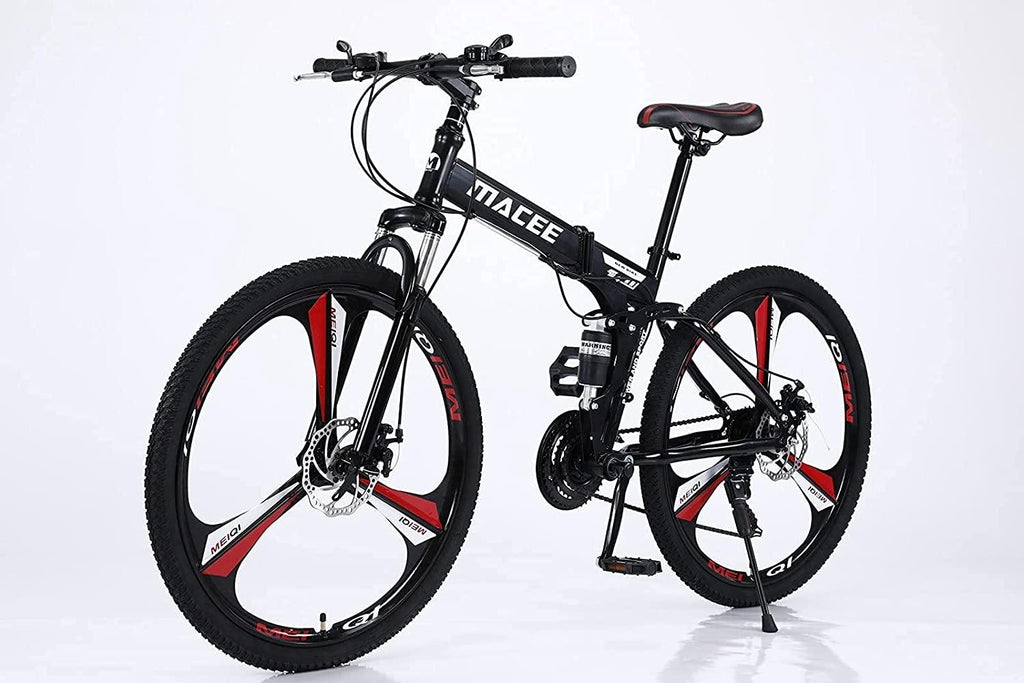 24 Inch Folding Mountain Bike with 21 Speed, High Carbon Steel Frame Mens Mountain Bikes with Full Suspension &amp; Double Disc Brake, Adult Mountain Bike Non-Slip MTB Bicycles for Women &amp; Men