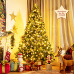 7ft Pre-Lit Artificial Hinged Christmas Tree w/8 Modes LED Lights and Foot Pedal