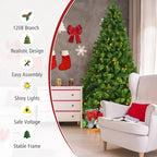 7ft Pre-Lit Artificial Hinged Christmas Tree w/8 Modes LED Lights and Foot Pedal