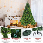 7ft Pre-Lit Artificial Hinged Christmas Tree w/8 Modes LED Lights and Foot Pedal