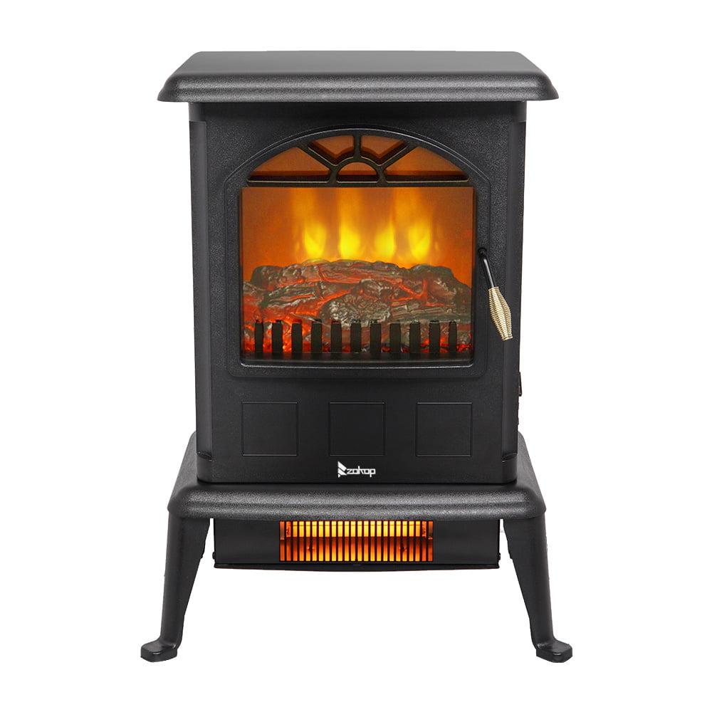 KUNEREN Electric Fireplace Stove Space Heater 1500W Portable Freestanding with Thermostat, Realistic Flame Logs   for Corners