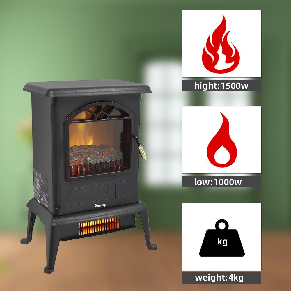 Draliance Electric Fireplace Stove Space Heater 1500W Portable Freestanding with Thermostat, Realistic Flame Logs   for Corners