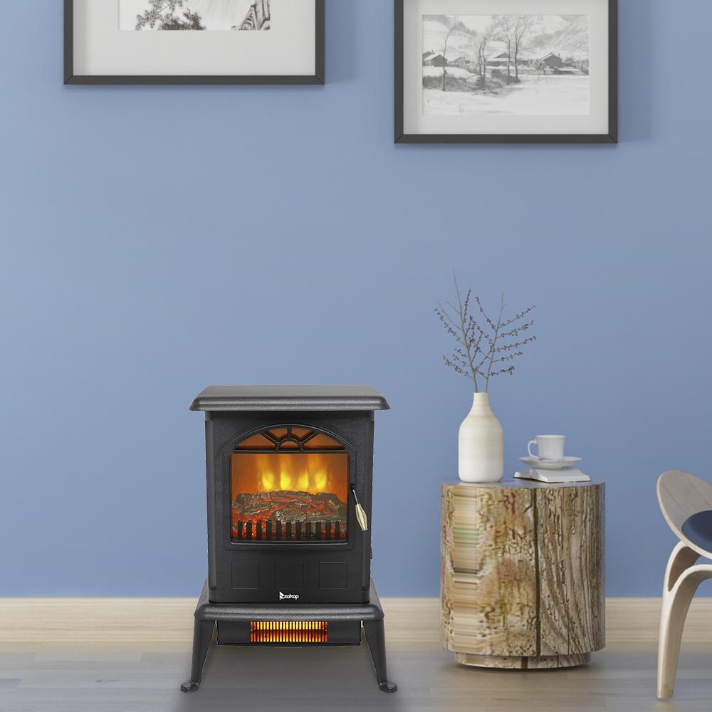 Draliance Electric Fireplace Stove Space Heater 1500W Portable Freestanding with Thermostat, Realistic Flame Logs   for Corners