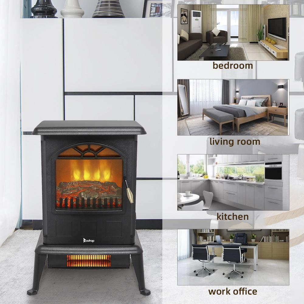Draliance Electric Fireplace Stove Space Heater 1500W Portable Freestanding with Thermostat, Realistic Flame Logs   for Corners