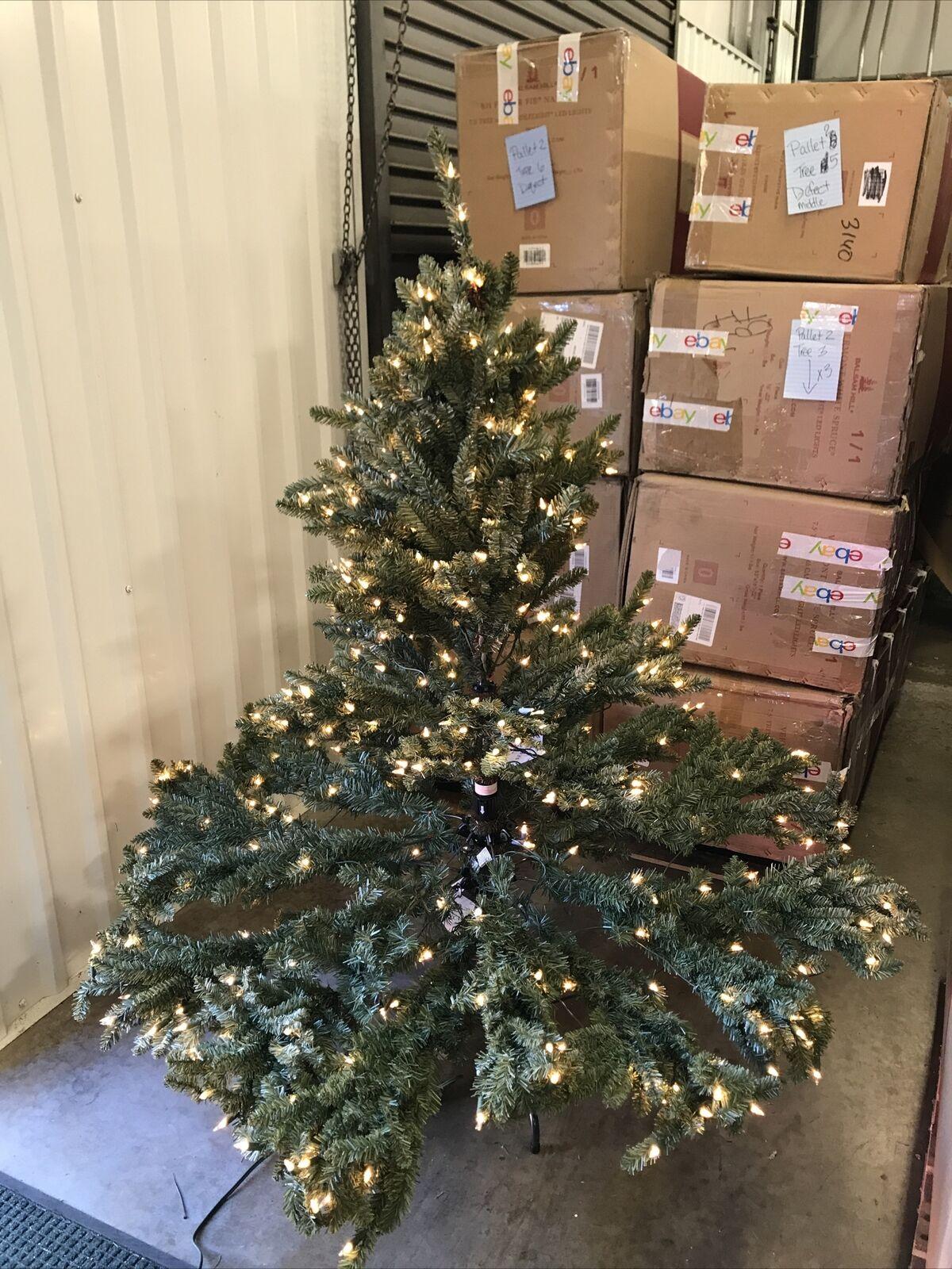 Used Defective Middle Balsam Hill Classic Blue Spruce 7.5' Tree wth Clear Lights