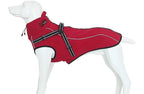 Gvuu Dog Jacket with Harness, Windproof Dog Vest with Reflective Strips for Medium LarDogs, Warm and Cozy Dog Sport Vest, Dog Winter Coat, Warm Dog Apparel with High Neckline Collar - Red,XL