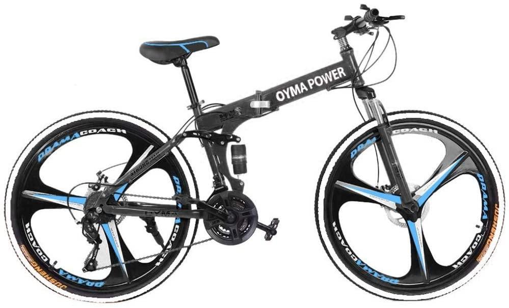 Uni26'' Folding Mountain Bike, 21 Speed Full Suspension Outroad Bikes with Three-Knife Wheel and Disc Brakes, Fashionable City Road Bicycle Outdoors MTB Bikes for Adult/Youth