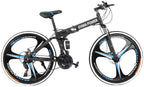 Uni26'' Folding Mountain Bike, 21 Speed Full Suspension Outroad Bikes with Three-Knife Wheel and Disc Brakes, Fashionable City Road Bicycle Outdoors MTB Bikes for Adult/Youth
