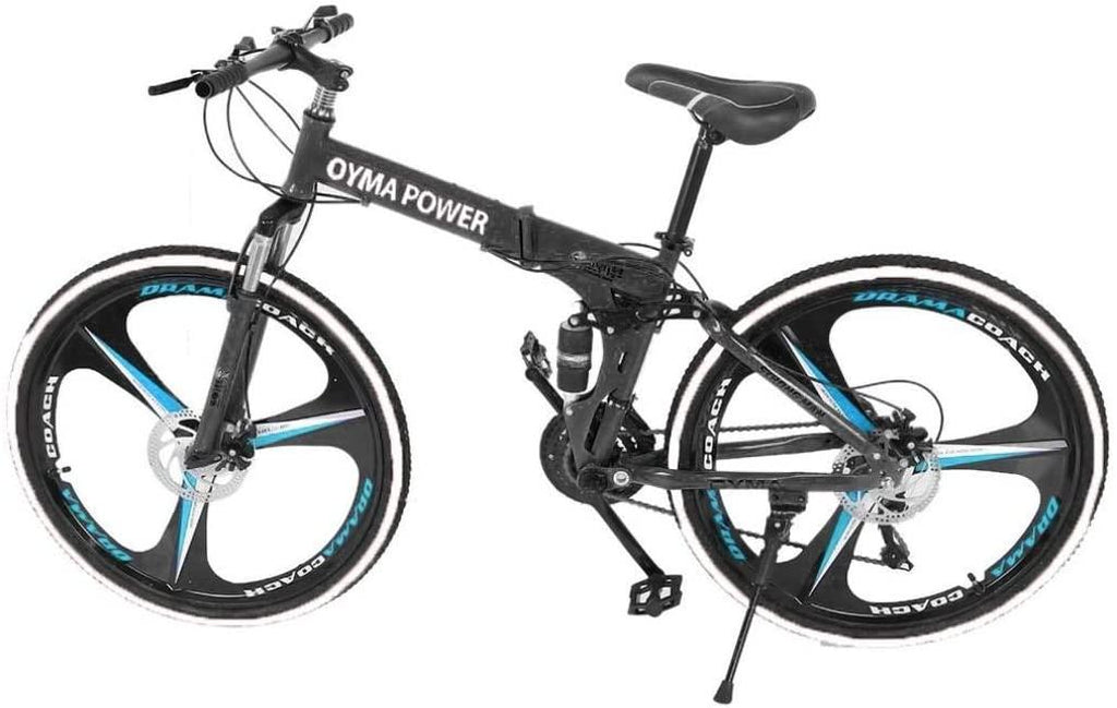 Uni26'' Folding Mountain Bike, 21 Speed Full Suspension Outroad Bikes with Three-Knife Wheel and Disc Brakes, Fashionable City Road Bicycle Outdoors MTB Bikes for Adult/Youth