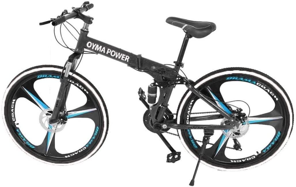 Uni26'' Folding Mountain Bike, 21 Speed Full Suspension Outroad Bikes with Three-Knife Wheel and Disc Brakes, Fashionable City Road Bicycle Outdoors MTB Bikes for Adult/Youth