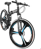 Uni26'' Folding Mountain Bike, 21 Speed Full Suspension Outroad Bikes with Three-Knife Wheel and Disc Brakes, Fashionable City Road Bicycle Outdoors MTB Bikes for Adult/Youth