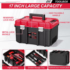 3-in-1 Rolling Tool Box with Wheels,Stackable Modular Tool Organizer System,17" Portable Waterproof Toolbox on Wheels for Garage,Mechanics and Home Repair (Red-Black)