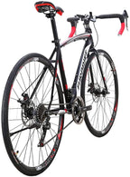 Eurobike XC550 Road Bike 21 Speed 49 cm Frame 700C L Wheels Road Bicycle Dual Disc Brake Bicycle Black-White 30
