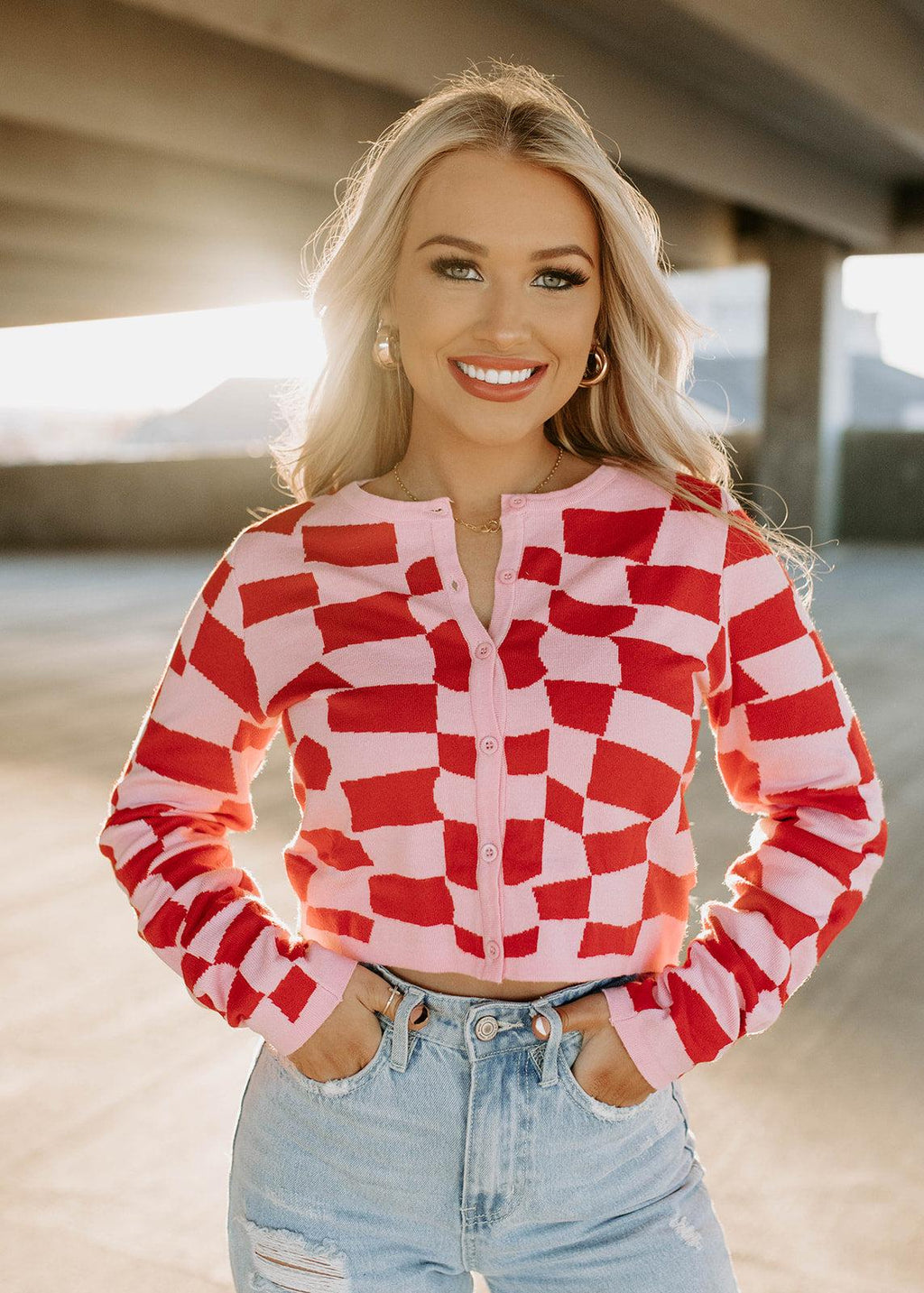 sweater cardigan - pink &amp; red