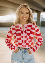 sweater cardigan - pink &amp; red
