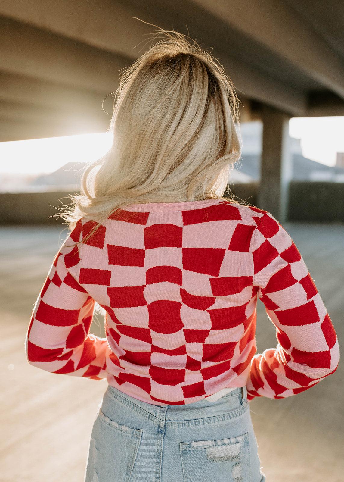 sweater cardigan - pink &amp; red