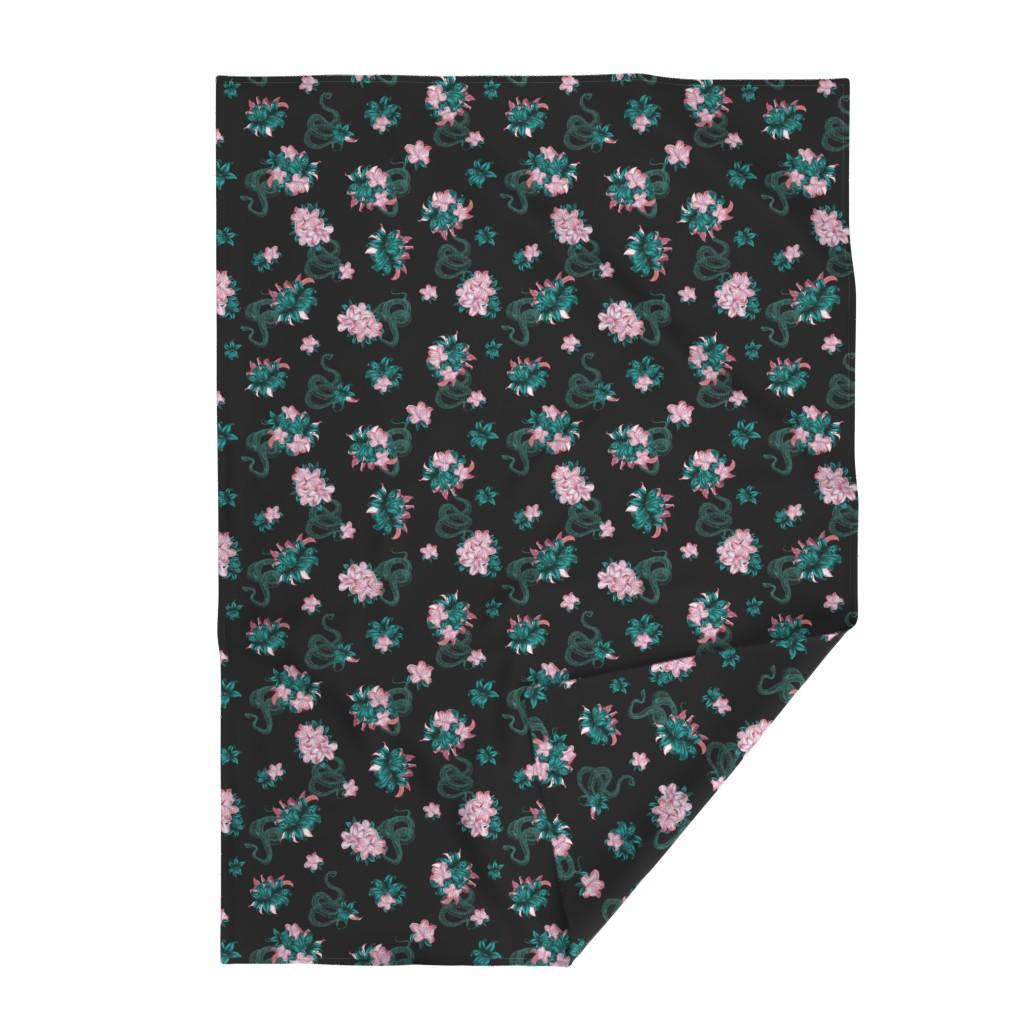 Luxe Velvet Throw Blanket, 50" x 70" - Electric  Floral Victorian SkelBones Natural Neon Print Blanket by Spoonflower