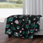 Luxe Velvet Throw Blanket, 50" x 70" - Electric  Floral Victorian SkelBones Natural Neon Print Blanket by Spoonflower