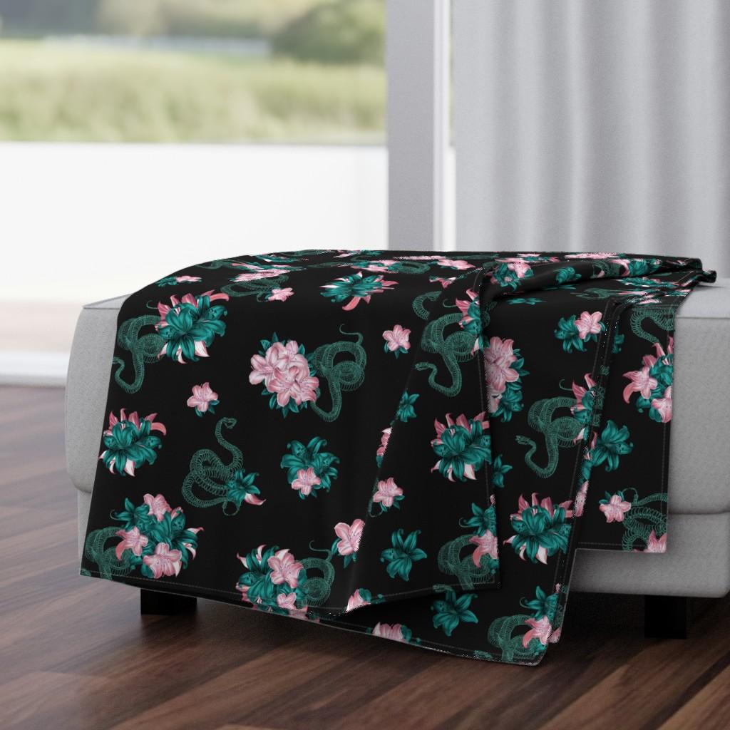 Luxe Velvet Throw Blanket, 50" x 70" - Electric  Floral Victorian SkelBones Natural Neon Print Blanket by Spoonflower