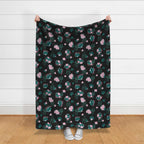 Luxe Velvet Throw Blanket, 50" x 70" - Electric  Floral Victorian SkelBones Natural Neon Print Blanket by Spoonflower