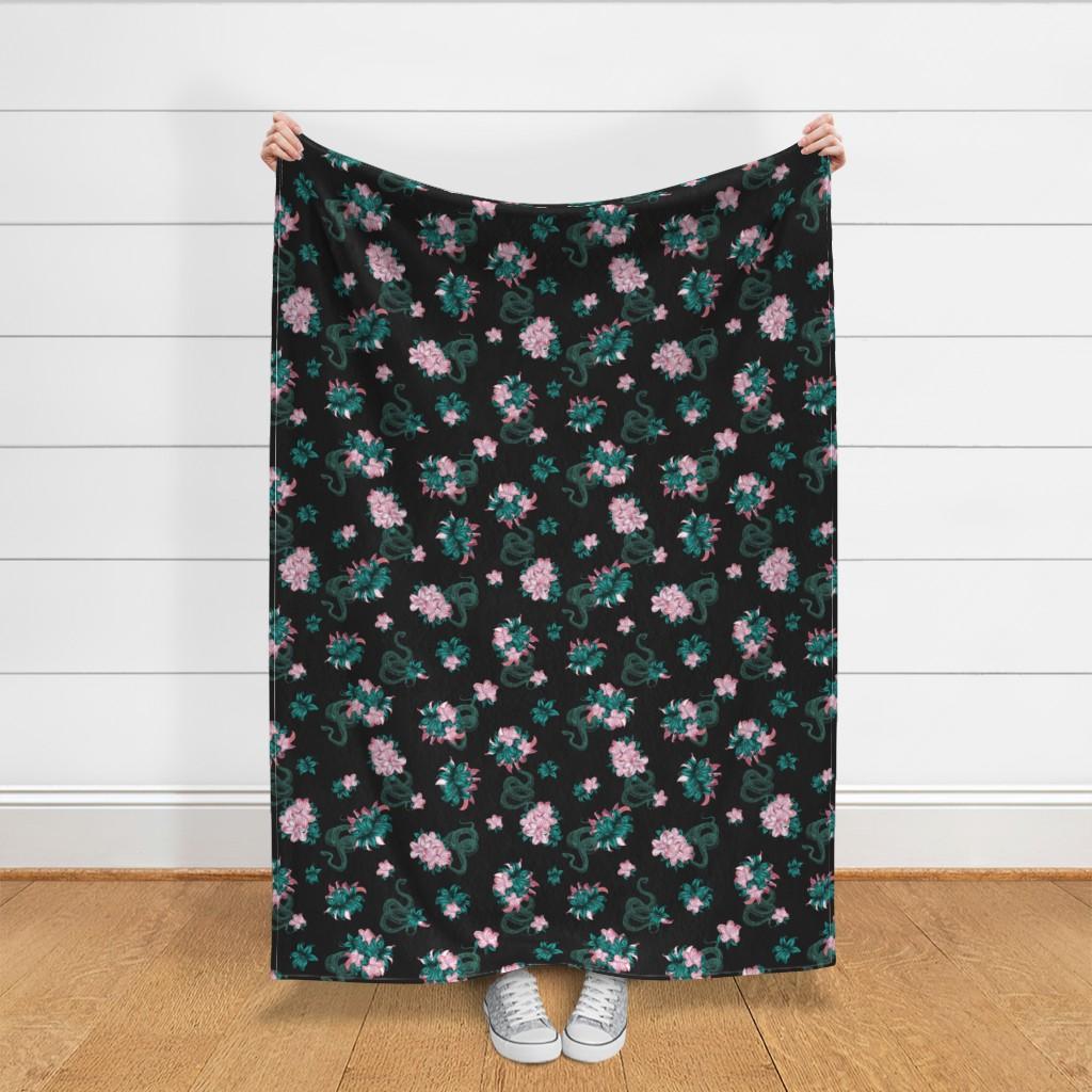 Luxe Velvet Throw Blanket, 50" x 70" - Electric  Floral Victorian SkelBones Natural Neon Print Blanket by Spoonflower