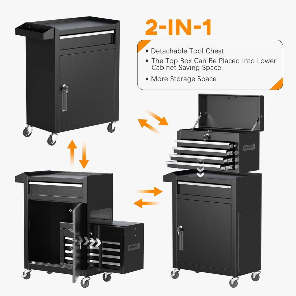 Rolling Tool Chest with Wheels and 5 Drawers, Detachable Tool Cabinet with Lock for Garage, LocMechanic Tool Cart with Black Liner for Warehouse, Workshop, High Capacity