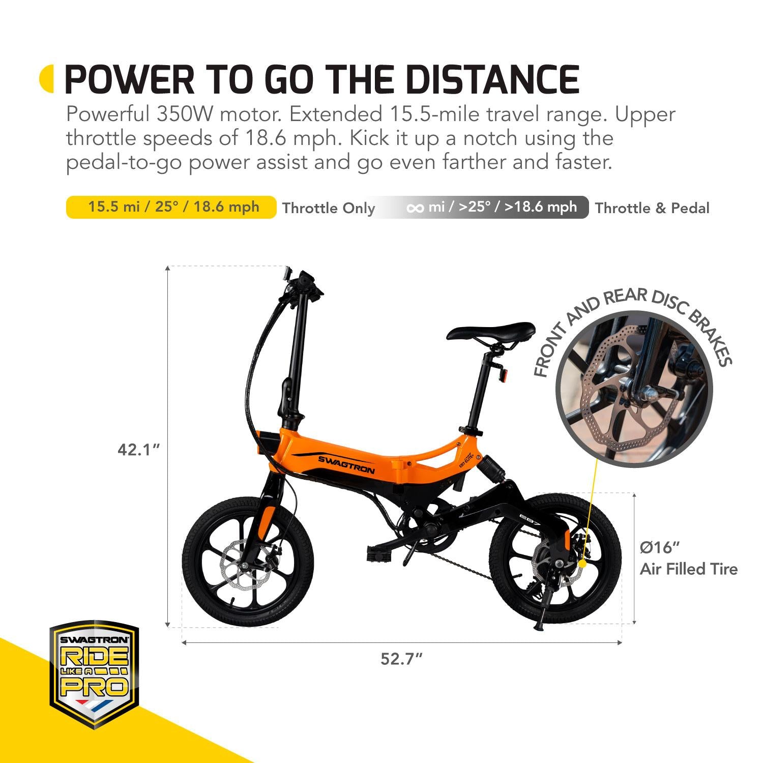 Swagtron EB7 Plus Folding Electric Bike with Removable Battery 7-Speed  Pedal-Assist Ebike Suspension 16-Inch Tires 350W Motor Extended 19-Mile Range