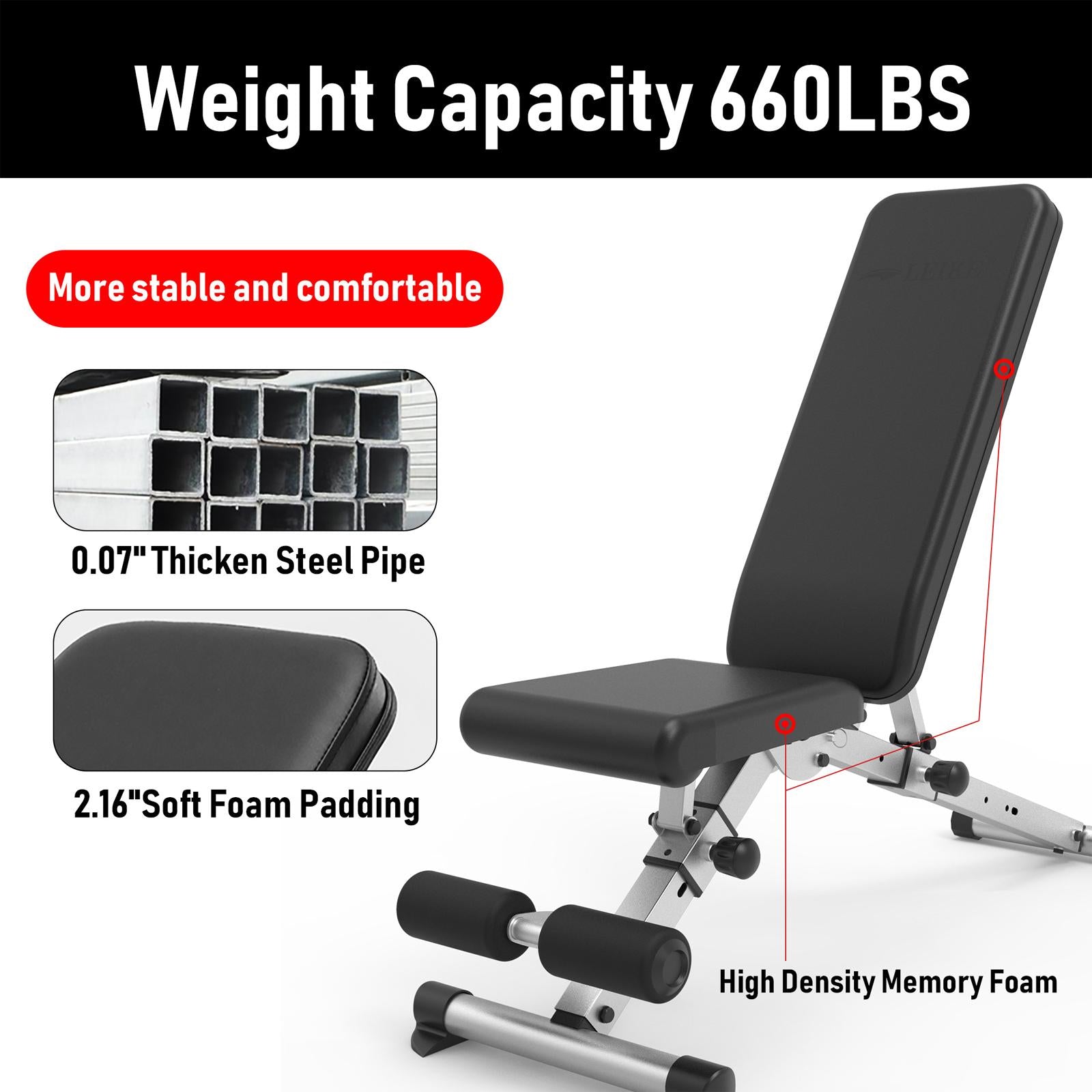 Leikefitness Dumbbell Weight Bench Adjustable Benches Incline Decline Workout Gym 660 lb Adjustment