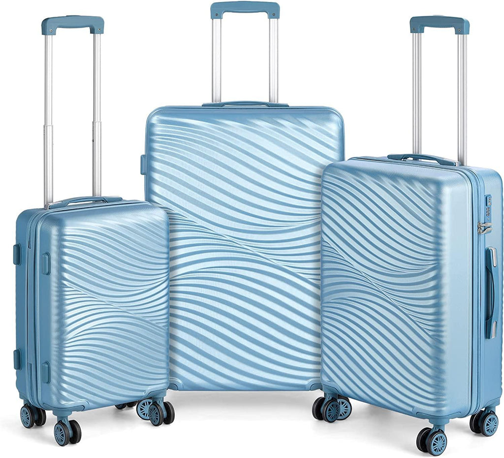 Luggage 3 Piece Set Suitcases Spinner Lightweight with TSA Approved, BLUE WAVE