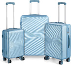 Luggage 3 Piece Set Suitcases Spinner Lightweight with TSA Approved, BLUE WAVE
