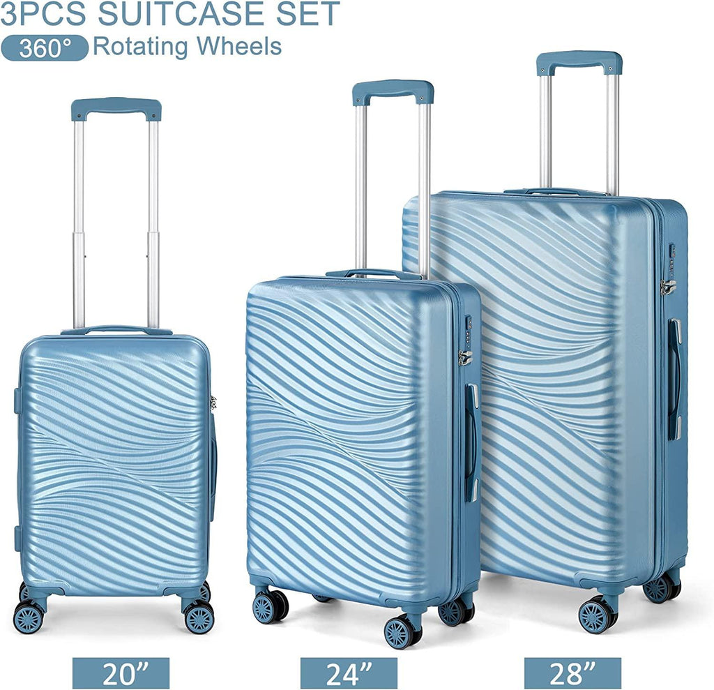 Luggage 3 Piece Set Suitcases Spinner Lightweight with TSA Approved, BLUE WAVE