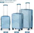 Luggage 3 Piece Set Suitcases Spinner Lightweight with TSA Approved, BLUE WAVE