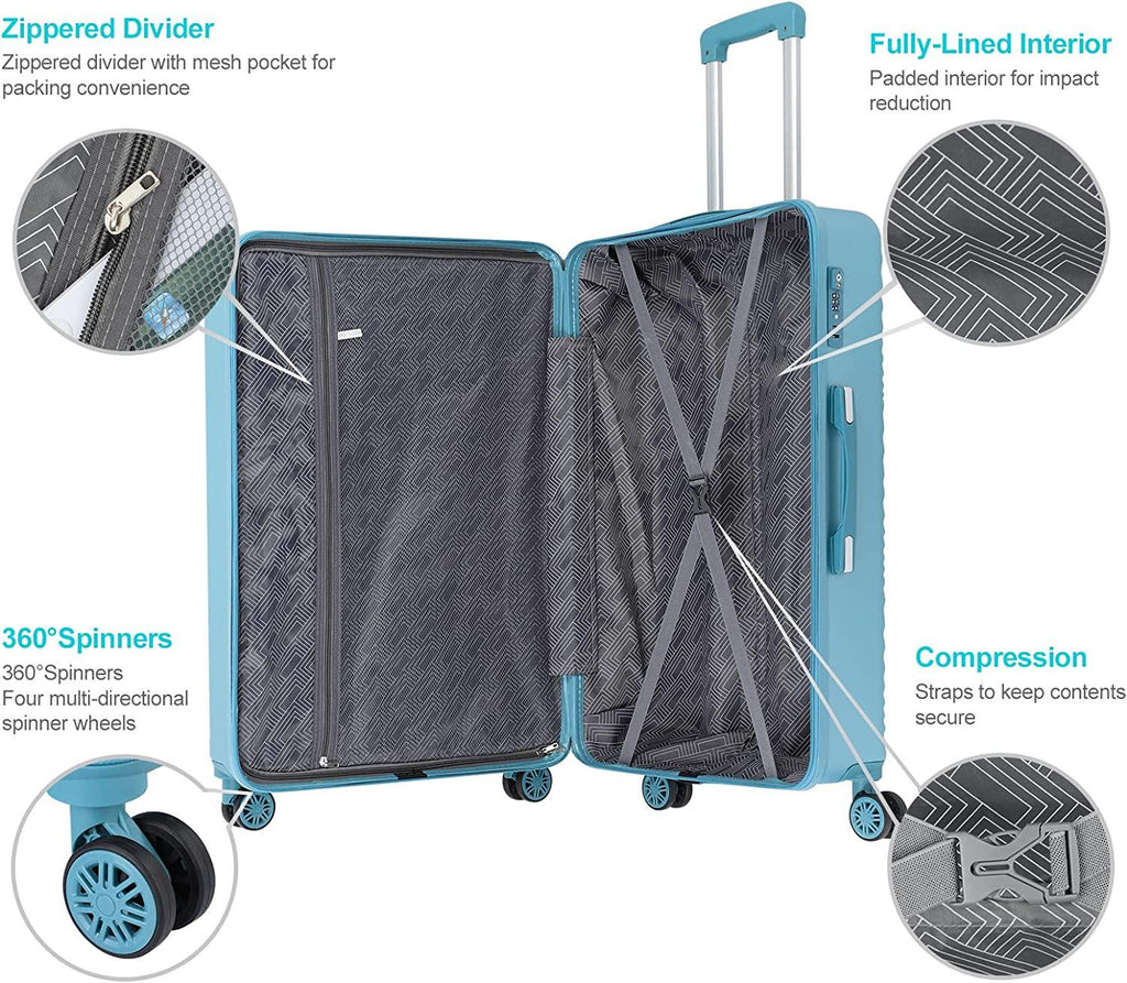 Luggage 3 Piece Set Suitcases Spinner Lightweight with TSA Approved, BLUE WAVE