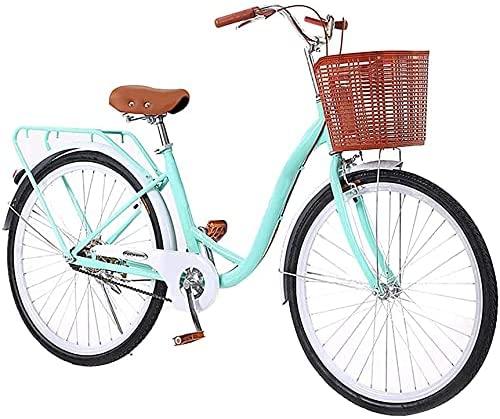 Womens Cruiser Bike with Single Speed - 26 inch Classic Retro Complete Beach Cruiser Bicycle with Basket Bikes for Women - Comfortable High-Carbon Steel Commuter Road Bike for Leisure