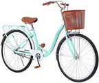 Womens Cruiser Bike with Single Speed - 26 inch Classic Retro Complete Beach Cruiser Bicycle with Basket Bikes for Women - Comfortable High-Carbon Steel Commuter Road Bike for Leisure