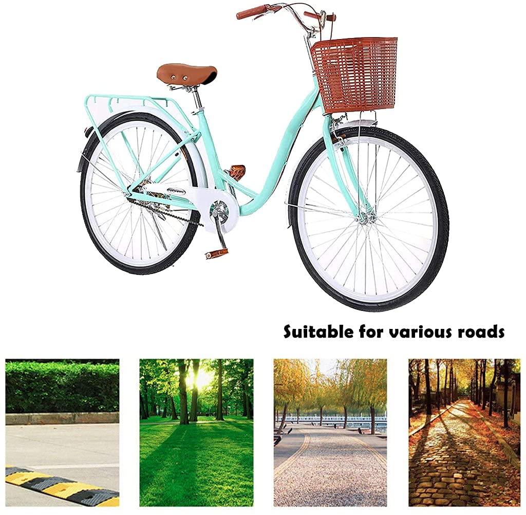 Womens Cruiser Bike with Single Speed - 26 inch Classic Retro Complete Beach Cruiser Bicycle with Basket Bikes for Women - Comfortable High-Carbon Steel Commuter Road Bike for Leisure