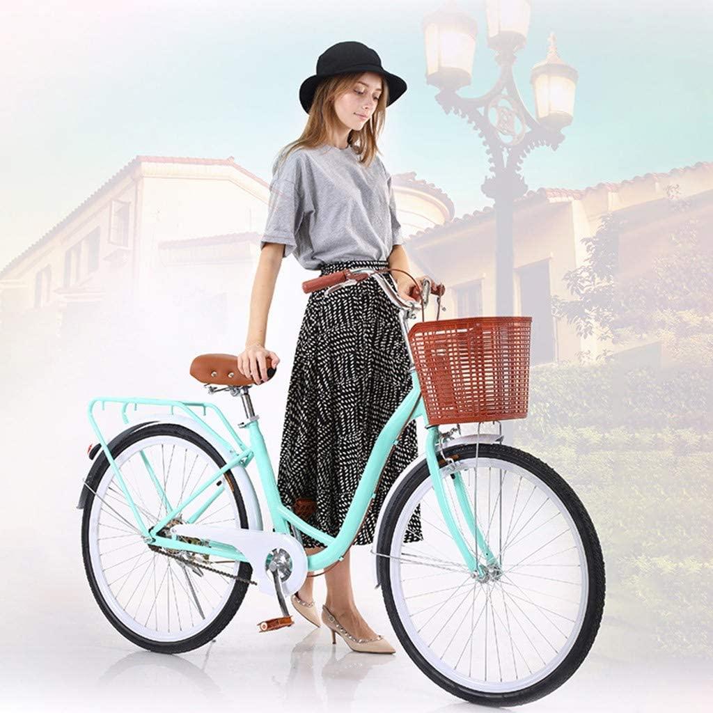 Tengma 26 Inch Women's Classic Beach Cruiser Bicycle Mountain Bike Frame Lady with Basket Retro Bicycle Beach Cruiser Bicycle Retro Bike,Seaside Travel Bicycle,Anti-Skid Wear-Resistant Tires